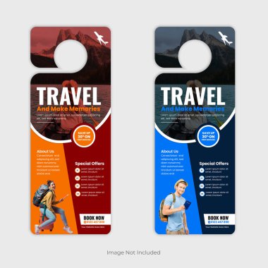 Tatil, Turizm, Seyahat ve Macera Paketleri için Askı Tasarım Şablonu. Tatil anlaşmaları, seyahat acenteleri ve özel teklif ve indirimleri tanıtmak için tur operatörleri için mükemmel.