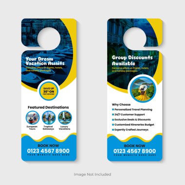 Tatil, Turizm, Seyahat ve Macera Paketleri için Askı Tasarım Şablonu. Tatil anlaşmaları, seyahat acenteleri ve özel teklif ve indirimleri tanıtmak için tur operatörleri için mükemmel.
