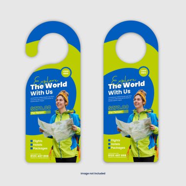 Tatil, Turizm, Seyahat ve Macera Paketleri için Askı Tasarım Şablonu. Tatil anlaşmaları, seyahat acenteleri ve özel teklif ve indirimleri tanıtmak için tur operatörleri için mükemmel.