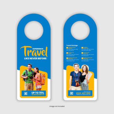 Kapı askısı tasarım şablonu bir tatil turizmi ve seyahat acentesinin hizmetlerini tanıtıyor ve