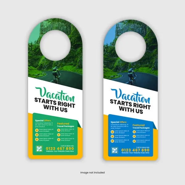 Kapı askısı tasarım şablonu bir tatil turizmi ve seyahat acentesinin hizmetlerini tanıtıyor ve