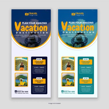 Modern Seyahat İşletmeleri tanıtım broşürü veya Rack Kart Tasarım Şablonu Tatil Paketleri, Tatil Anlaşmaları, Macera Seyahatleri, Turizm Hizmetleri ve Seyahat Acenteleri