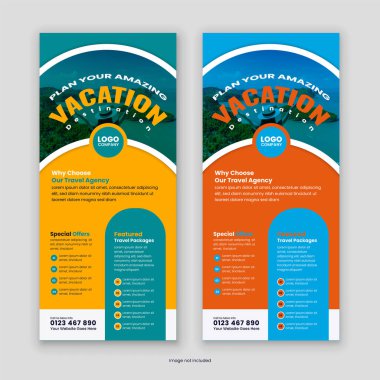 Modern Seyahat İşletmeleri tanıtım broşürü veya Rack Kart Tasarım Şablonu Tatil Paketleri, Tatil Anlaşmaları, Macera Seyahatleri, Turizm Hizmetleri ve Seyahat Acenteleri