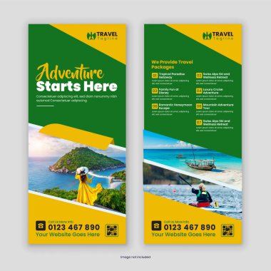 Modern Seyahat İşletmeleri tanıtım broşürü veya Rack Kart Tasarım Şablonu Tatil Paketleri, Tatil Anlaşmaları, Macera Seyahatleri, Turizm Hizmetleri ve Seyahat Acenteleri
