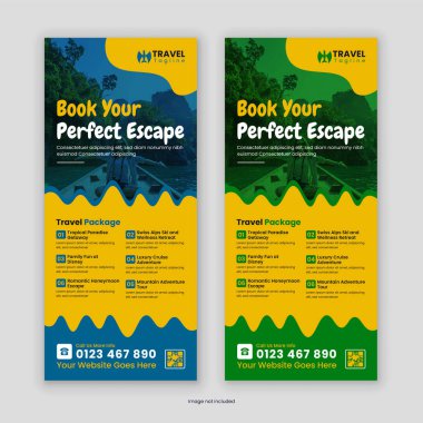 Modern Seyahat İşletmeleri tanıtım broşürü veya Rack Kart Tasarım Şablonu Tatil Paketleri, Tatil Anlaşmaları, Macera Seyahatleri, Turizm Hizmetleri ve Seyahat Acenteleri