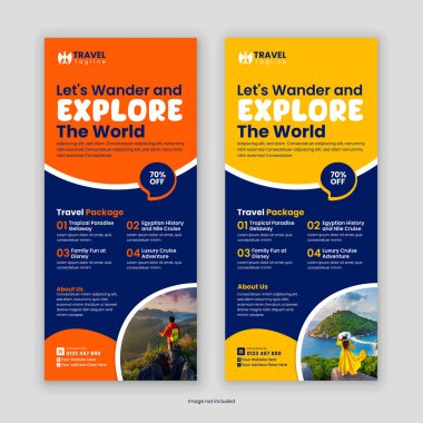 Modern Seyahat İşletmeleri tanıtım broşürü veya Rack Kart Tasarım Şablonu Tatil Paketleri, Tatil Anlaşmaları, Macera Seyahatleri, Turizm Hizmetleri ve Seyahat Acenteleri