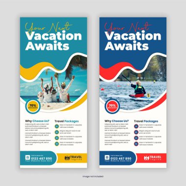 Modern Seyahat İşletmeleri tanıtım broşürü veya Rack Kart Tasarım Şablonu Tatil Paketleri, Tatil Anlaşmaları, Macera Seyahatleri, Turizm Hizmetleri ve Seyahat Acenteleri