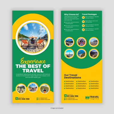 Modern Seyahat İşletmeleri tanıtım broşürü veya Rack Kart Tasarım Şablonu Tatil Paketleri, Tatil Anlaşmaları, Macera Seyahatleri, Turizm Hizmetleri ve Seyahat Acenteleri