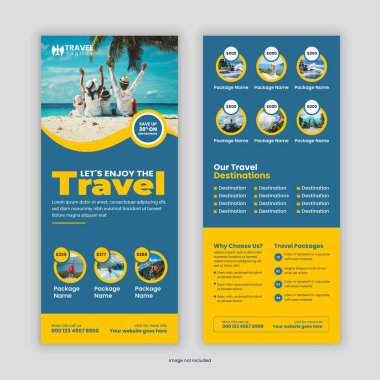 Modern Seyahat İşletmeleri tanıtım broşürü veya Rack Kart Tasarım Şablonu Tatil Paketleri, Tatil Anlaşmaları, Macera Seyahatleri, Turizm Hizmetleri ve Seyahat Acenteleri