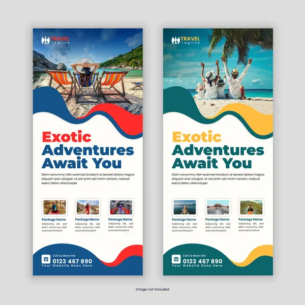 Modern Seyahat İşletmeleri tanıtım broşürü veya Rack Kart Tasarım Şablonu Tatil Paketleri, Tatil Anlaşmaları, Macera Seyahatleri, Turizm Hizmetleri ve Seyahat Acenteleri