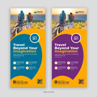 Modern Seyahat ve Turizm DL Flyer ve Rack Kart Tasarım Şablonu, seyahat şirketlerini tanıtmak ve profesyonel, göz alıcı tasarımlarla sergi hizmetleri sunmak için mükemmel.
