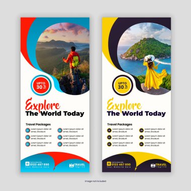 Modern Seyahat ve Turizm DL Flyer ve Rack Kart Tasarım Şablonu, seyahat şirketlerini tanıtmak ve profesyonel, göz alıcı tasarımlarla sergi hizmetleri sunmak için mükemmel.
