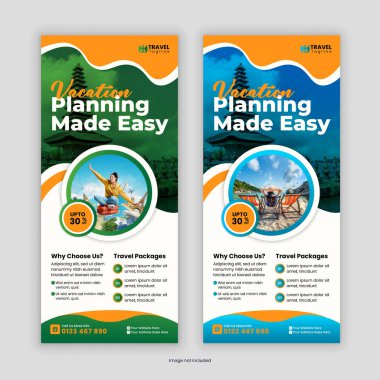 Modern Seyahat ve Turizm DL Flyer ve Rack Kart Tasarım Şablonu, seyahat şirketlerini tanıtmak ve profesyonel, göz alıcı tasarımlarla sergi hizmetleri sunmak için mükemmel.