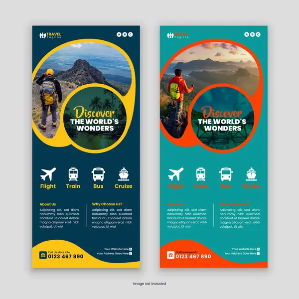 Modern Seyahat ve Turizm DL Flyer ve Rack Kart Tasarım Şablonu, seyahat şirketlerini tanıtmak ve profesyonel, göz alıcı tasarımlarla sergi hizmetleri sunmak için mükemmel.
