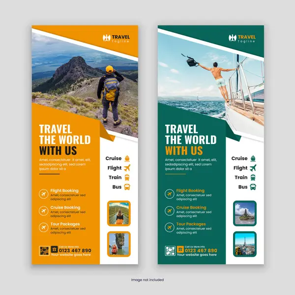Modern Seyahat ve Turizm DL Flyer ve Rack Kart Tasarım Şablonu, seyahat şirketlerini tanıtmak ve profesyonel, göz alıcı tasarımlarla sergi hizmetleri sunmak için mükemmel.