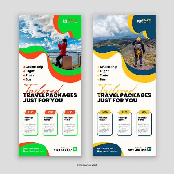 Modern Seyahat ve Turizm DL Flyer ve Rack Kart Tasarım Şablonu, seyahat şirketlerini tanıtmak ve profesyonel, göz alıcı tasarımlarla sergi hizmetleri sunmak için mükemmel.