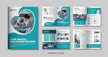 Modern 8 sayfalık tıbbi sağlık hizmetleri çift katlı broşür tasarımı veya sağlık sektörü çok amaçlı broşür tasarımı