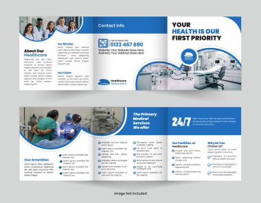 Yaratıcı Tıbbi ve Sağlık Hizmetleri Kare Broşür Şablonu veya Hastane, Klinik İş Dünyası üç katlı şablon