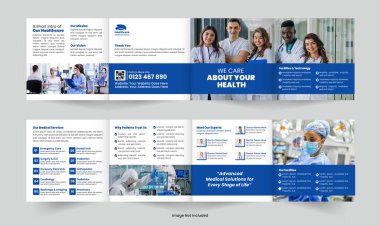 Profesyonel Tıp ve Sağlık Merkezi Broşür Tasarım Şablonu, klinikler, hastaneler ve sağlık hizmetleri tanıtımı için mükemmel. Tamamen düzenlenebilir ve yazdırılabilir