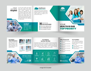 Modern Tıp ve Sağlık Merkezi Dört Katlı Broşür Şablonu Hastaneler, Klinikler ve Sağlık Kampanyaları için idealdir. Özelleştirmesi kolay.