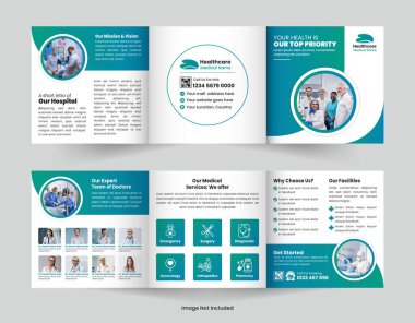 Modern Tıp ve Sağlık Merkezi Dört Katlı Broşür Şablonu Hastaneler, Klinikler ve Sağlık Kampanyaları için idealdir. Özelleştirmesi kolay.