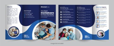 Dental clinic Business Trifold Brochure Design for Hospitals, Clinics, or Healthcare Services. Modern Trifold brochure for teeth treatment, checkup, and oral care promotion Template