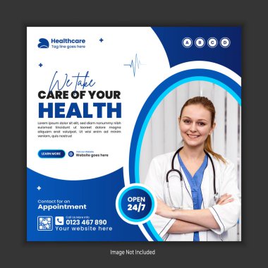 Tıbbi ve sağlık hizmetleri sosyal medya afiş tasarımı, klinik ve doktor randevusu Facebook ve Instagram gönderim şablonu
