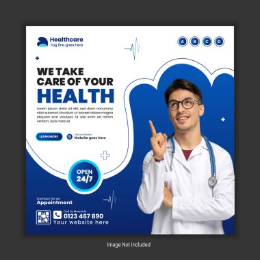 Medikal Sağlık Hizmetleri Sosyal Medya Postaları, Square Web Banner Şablonu, Facebook, Instagram ve Çevrimiçi Sağlık Klinikleri ve Tıp Merkezleri için Pazarlama