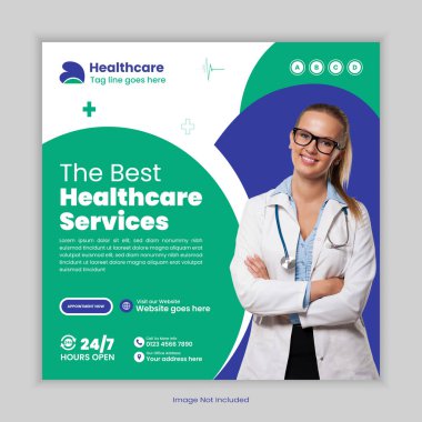 Tıbbi ve hastane hizmetleri sosyal medya pankart tasarımı, klinik ve doktor randevusu Facebook ve Instagram posta şablonu