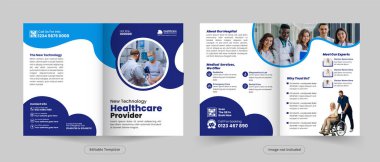 Modern Sağlık Servisi Broşür Tasarımı, Klinik ve Hastane Pazarlama Şablonu İç Sayfa Düzeni, Kapak ve Arka Tasarım