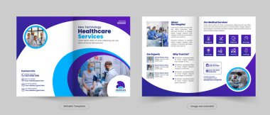 Modern Sağlık Servisi Broşür Tasarımı, Klinik ve Hastane Pazarlama Şablonu İç Sayfa Düzeni, Kapak ve Arka Tasarım