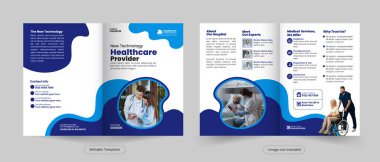 Modern Sağlık Servisi Broşür Tasarımı, Klinik ve Hastane Pazarlama Şablonu İç Sayfa Düzeni, Kapak ve Arka Tasarım