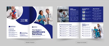 Profesyonel Sağlık Hizmetleri Broşürü, Tıbbi Tasarım, Hastane ve Ön Kapaklı Klinik Tanıtım Şablonu, Arka Sayfa ve İç Düzen