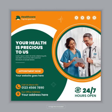 Klinik, Hastane ve Sağlık Hizmetleri Tanıtımı İçin Tıbbi ve Sağlık Hizmetleri Sosyal Medya Posta Şablonu veya Web Afiş Tasarımları