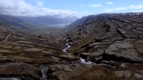 Iceland Berufjordur Waterfall Oxi Road Eastern Iceland Birds Eye View — ストック動画