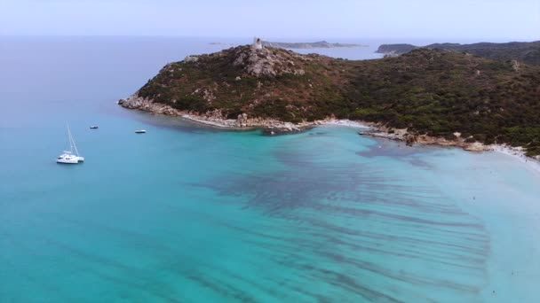 Simius Beach Bij Villasimius Sardinië Italië Zicht Van Vliegende Drone — Stockvideo