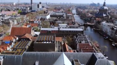 Leiden, Hollanda 'nın havadan görünüşü. - Evet. Yüksek kalite 4k görüntü