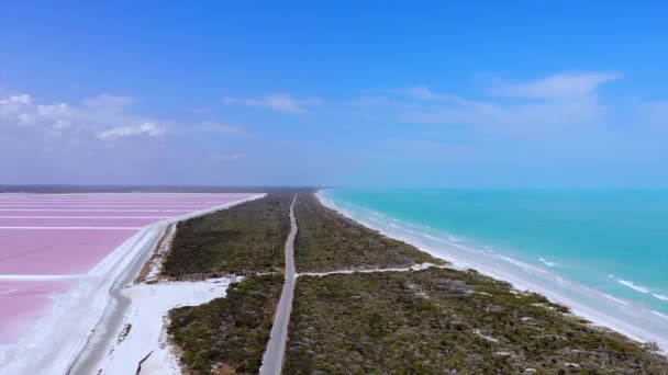 Las Coloradas Lago Rosa México Drone Imágenes Alta Calidad — Vídeo de stock
