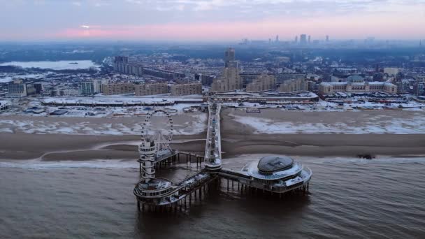 Scheveningen Hague Drone High Quality Footage Snowy Morning — Stock Video