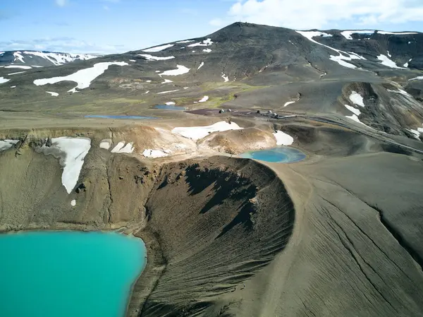 Viti, Krafla, İzlanda 'daki göl krateri. Hava aracı atışı. - Evet. Yüksek kalite fotoğraf