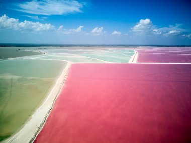 Las Coloradas Pink lake , Mexico . Drone. High quality photo clipart