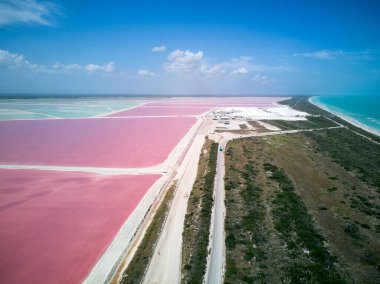 Las Coloradas Pembe Gölü, Meksika. Drone. Yüksek kalite fotoğraf