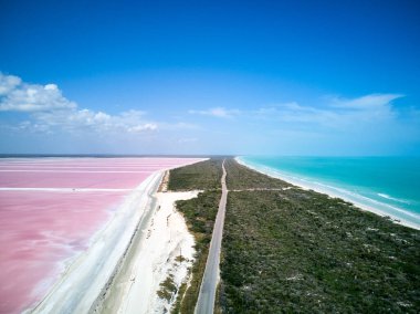 Las Coloradas Pembe Gölü, Meksika. Drone. Yüksek kalite fotoğraf