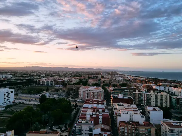 İspanya Valencia insansız hava aracı günbatımı. Yüksek kalite fotoğraf