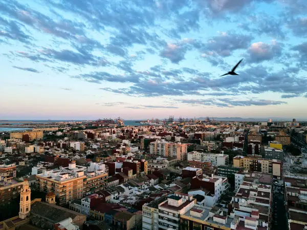 İspanya Valencia insansız hava aracı günbatımı. Yüksek kalite fotoğraf