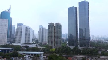 Java Jakarta Endonezya insansız hava aracı şehir manzarası. Yüksek kalite 4k görüntü