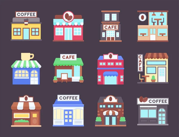 Coffee Shop Cafe Flat Icon Set Vector Illustration — Stock Vector
