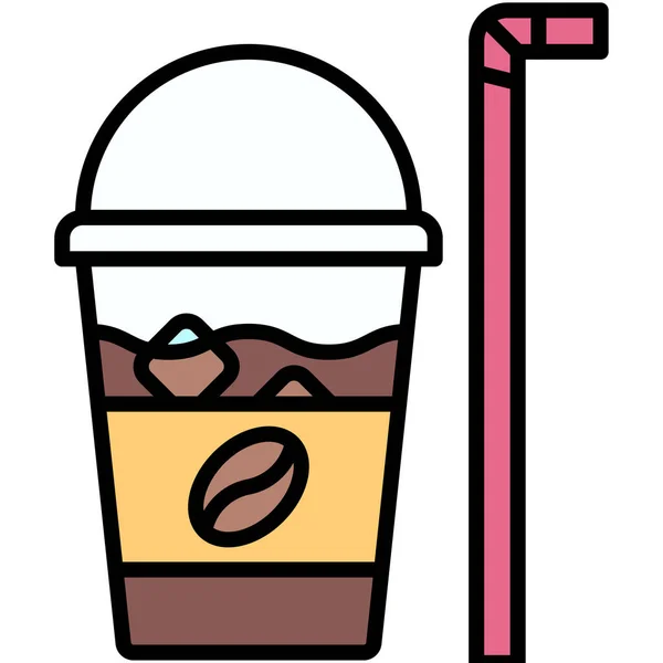 Iced Koffie Icoon Koffie Winkel Gerelateerde Vector Illustratie — Stockvector