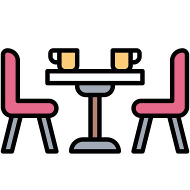 Tablo ve sandalye simgesi, kahve dükkanı illüstrasyonu