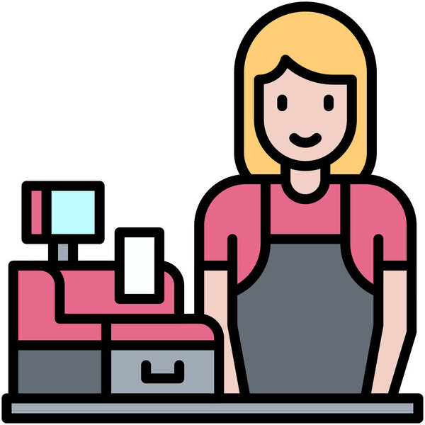 Female cashier icon, Coffee shop related vector illustration